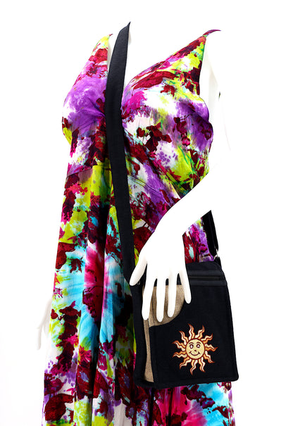 Smiling Sun Embroidered Passport Bag | Compact Messenger Bag