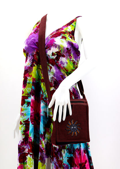 Smiling Sun Embroidered Passport Bag | Compact Messenger Bag