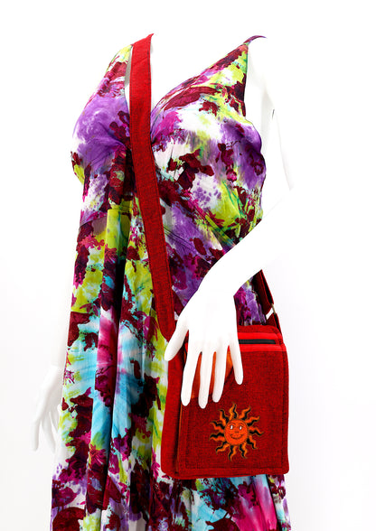 Smiling Sun Embroidered Passport Bag | Compact Messenger Bag