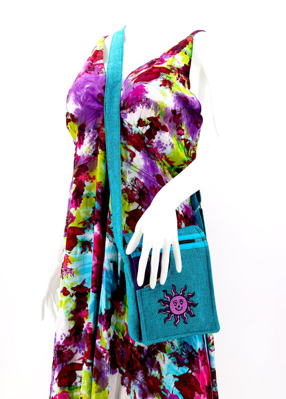Smiling Sun Embroidered Passport Bag | Compact Messenger Bag