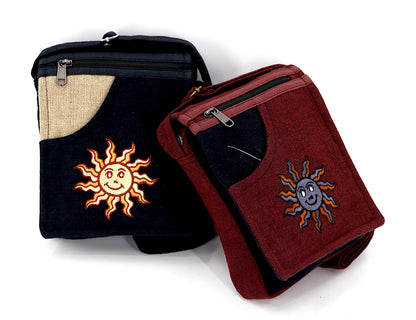 Smiling Sun Embroidered Passport Bag | Compact Messenger Bag