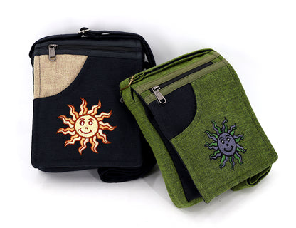 Smiling Sun Embroidered Passport Bag | Compact Messenger Bag