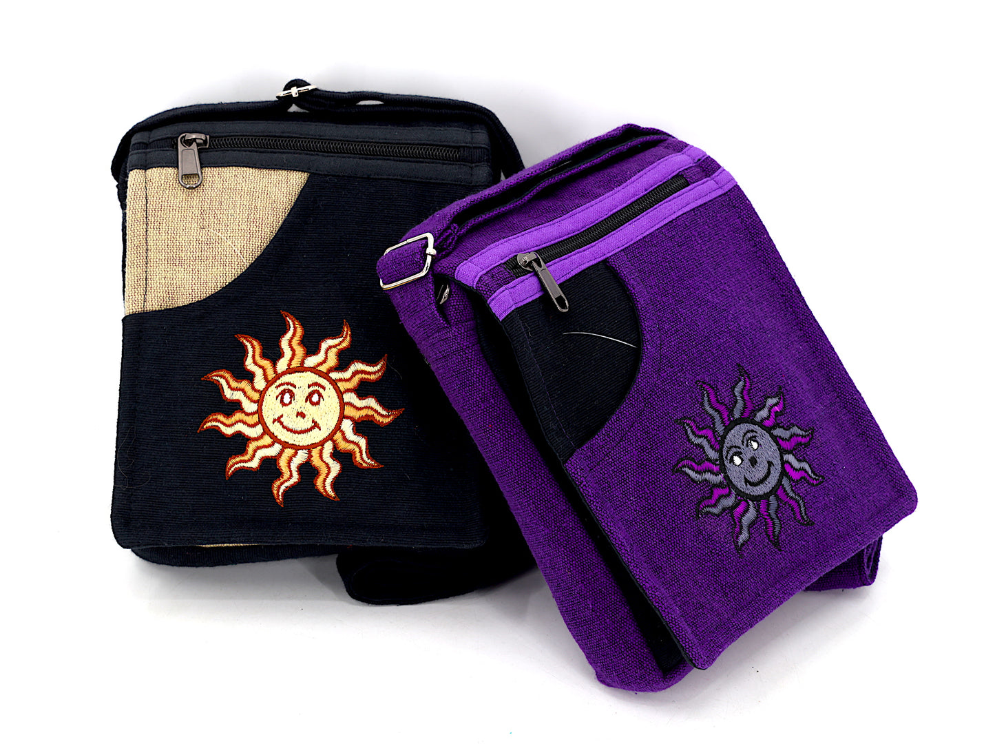 Cotton Smiling Sun Hand Embroidered Passport Bag