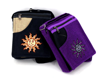 Smiling Sun Embroidered Passport Bag | Compact Messenger Bag