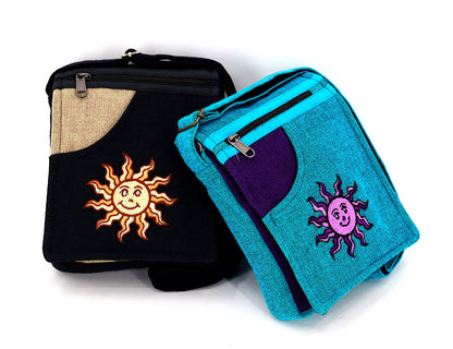 Smiling Sun Embroidered Passport Bag | Compact Messenger Bag