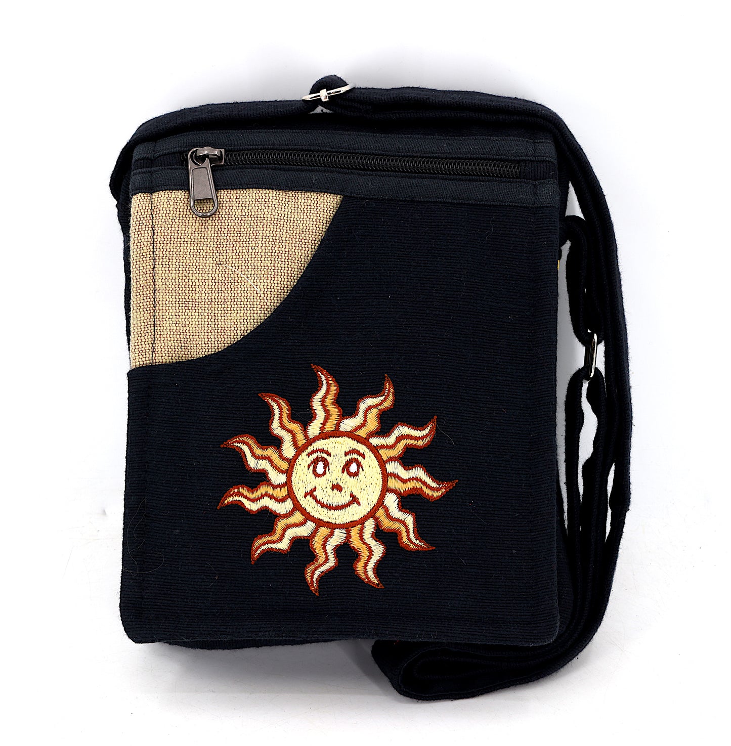 Cotton Smiling Sun Hand Embroidered Passport Bag