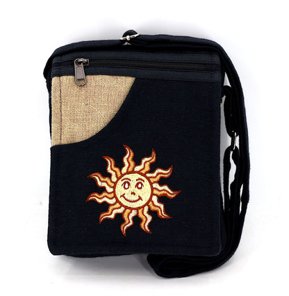 Smiling Sun Embroidered Passport Bag | Compact Messenger Bag