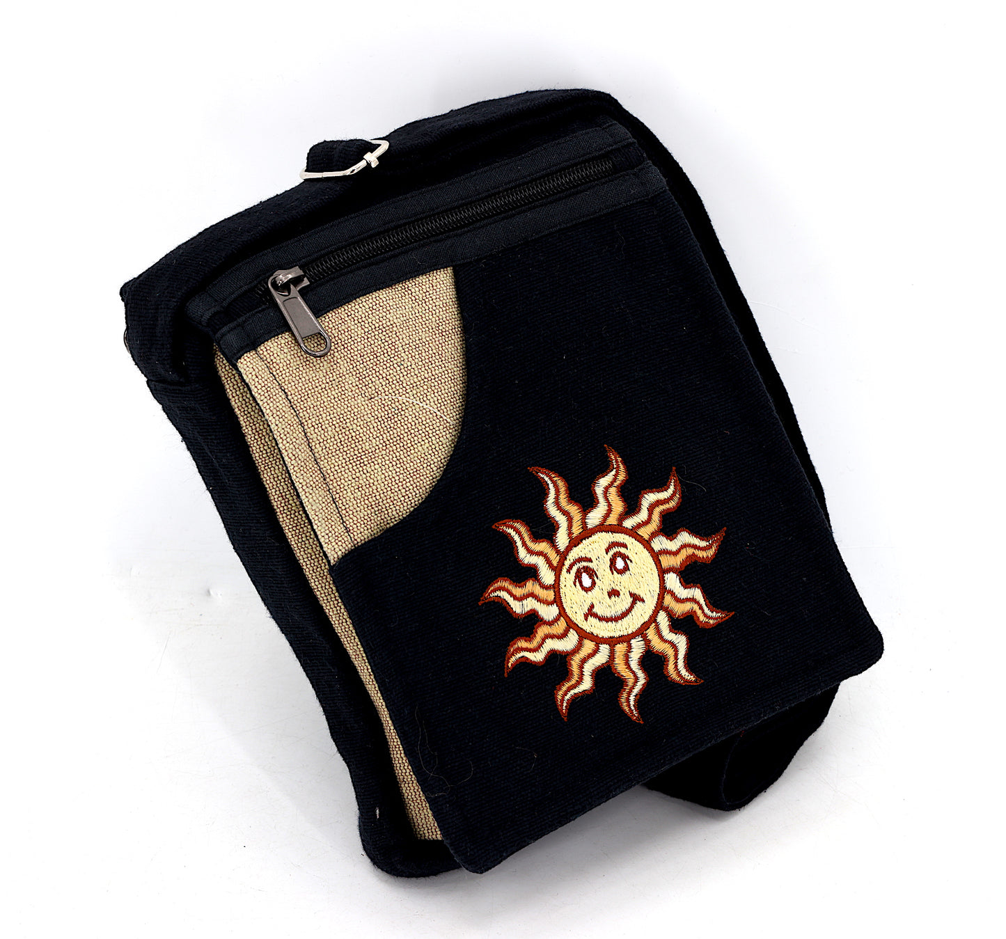 Cotton Smiling Sun Hand Embroidered Passport Bag