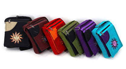 Smiling Sun Embroidered Passport Bag | Compact Messenger Bag