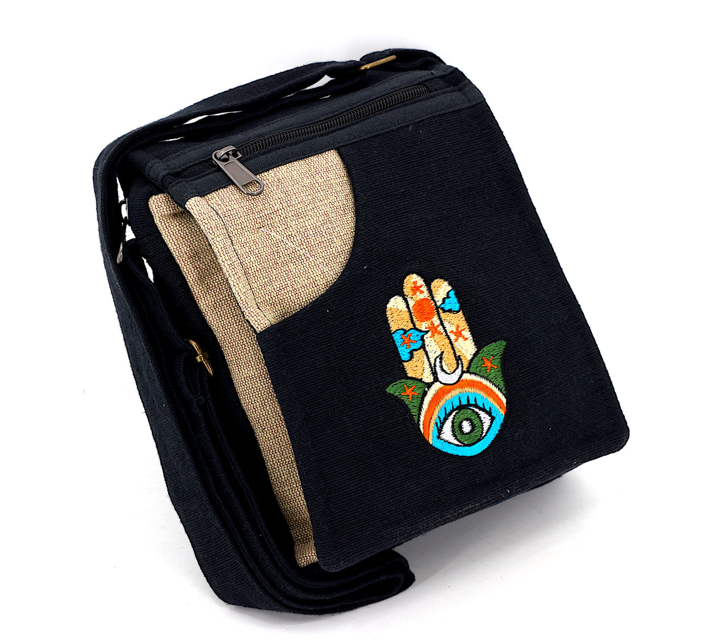 Cotton Hamsa Hand Embroidered Passport Bag