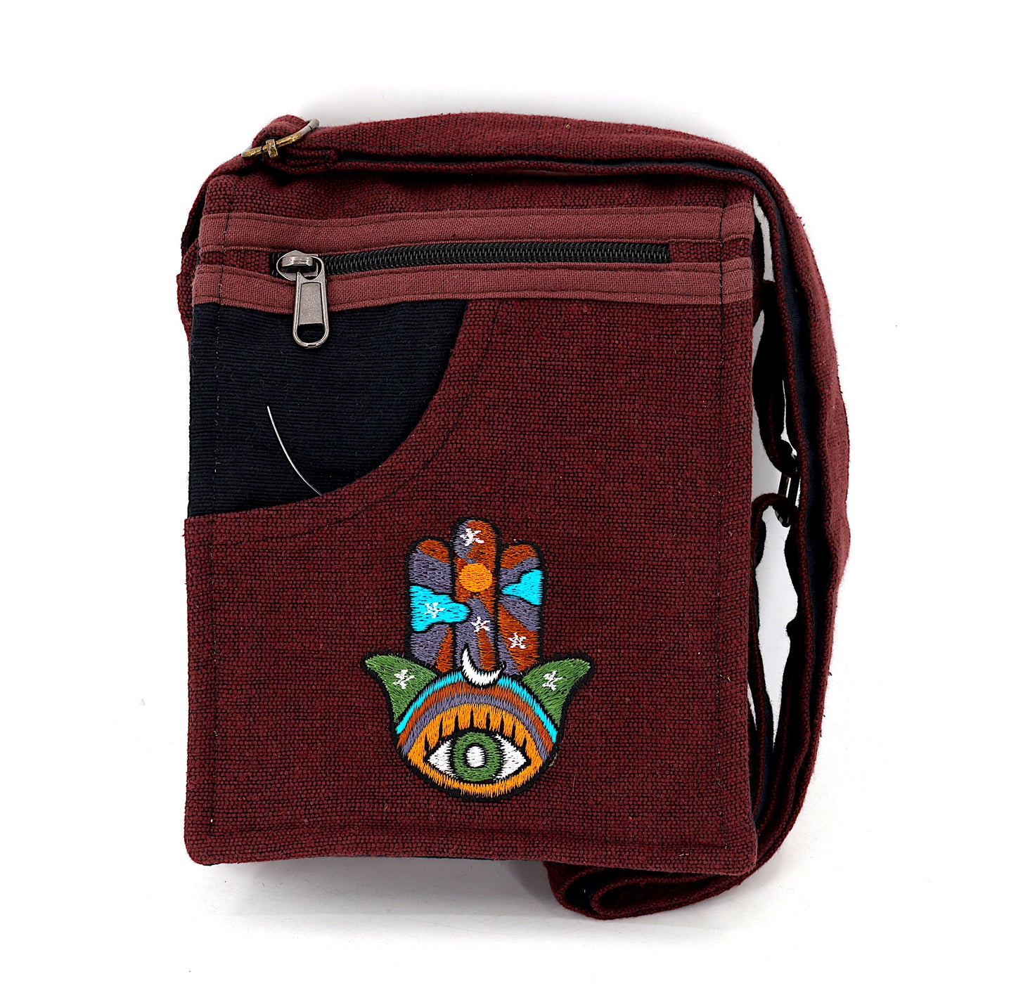 Cotton Hamsa Hand Embroidered Passport Bag