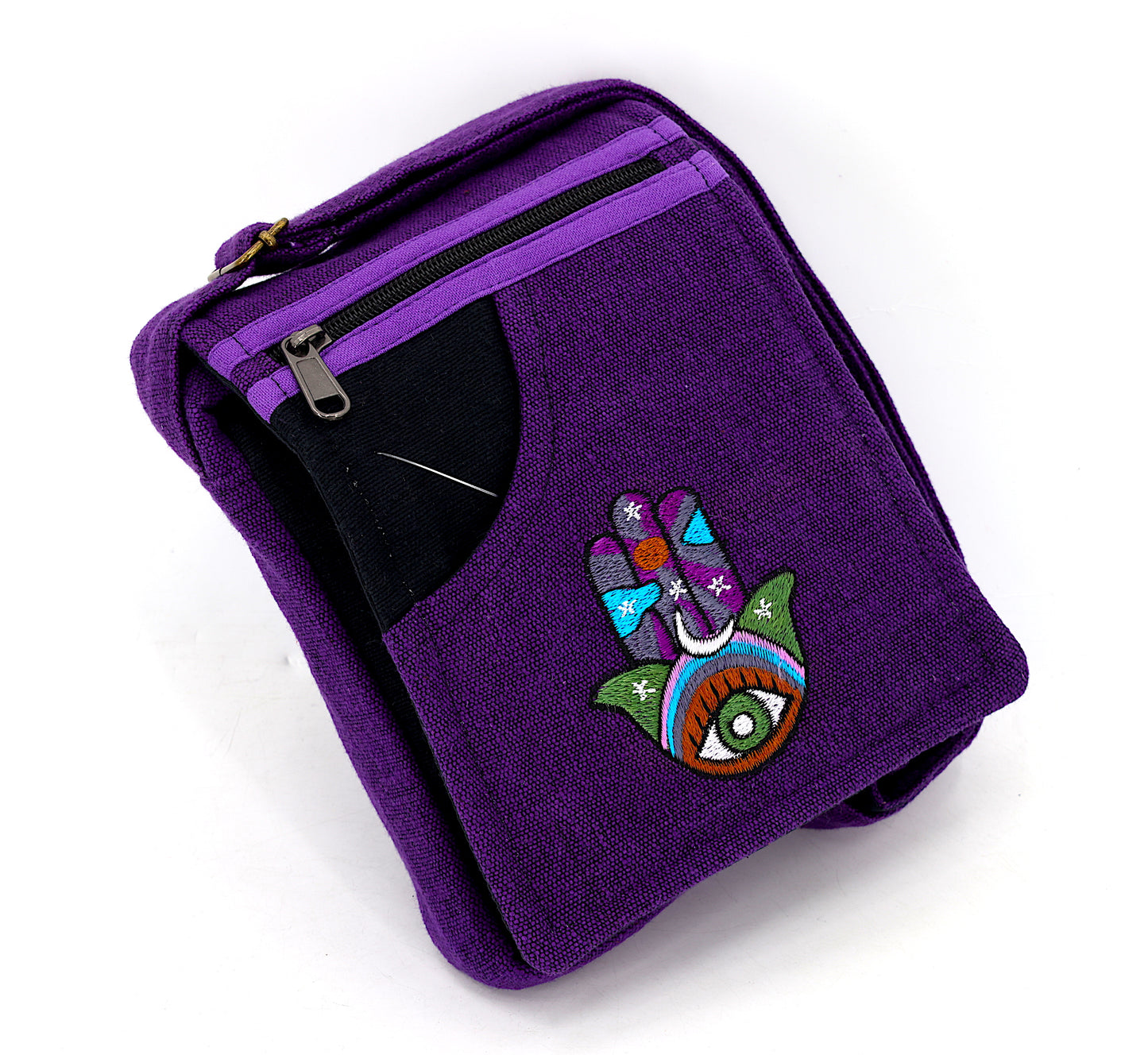 Cotton Hamsa Hand Embroidered Passport Bag