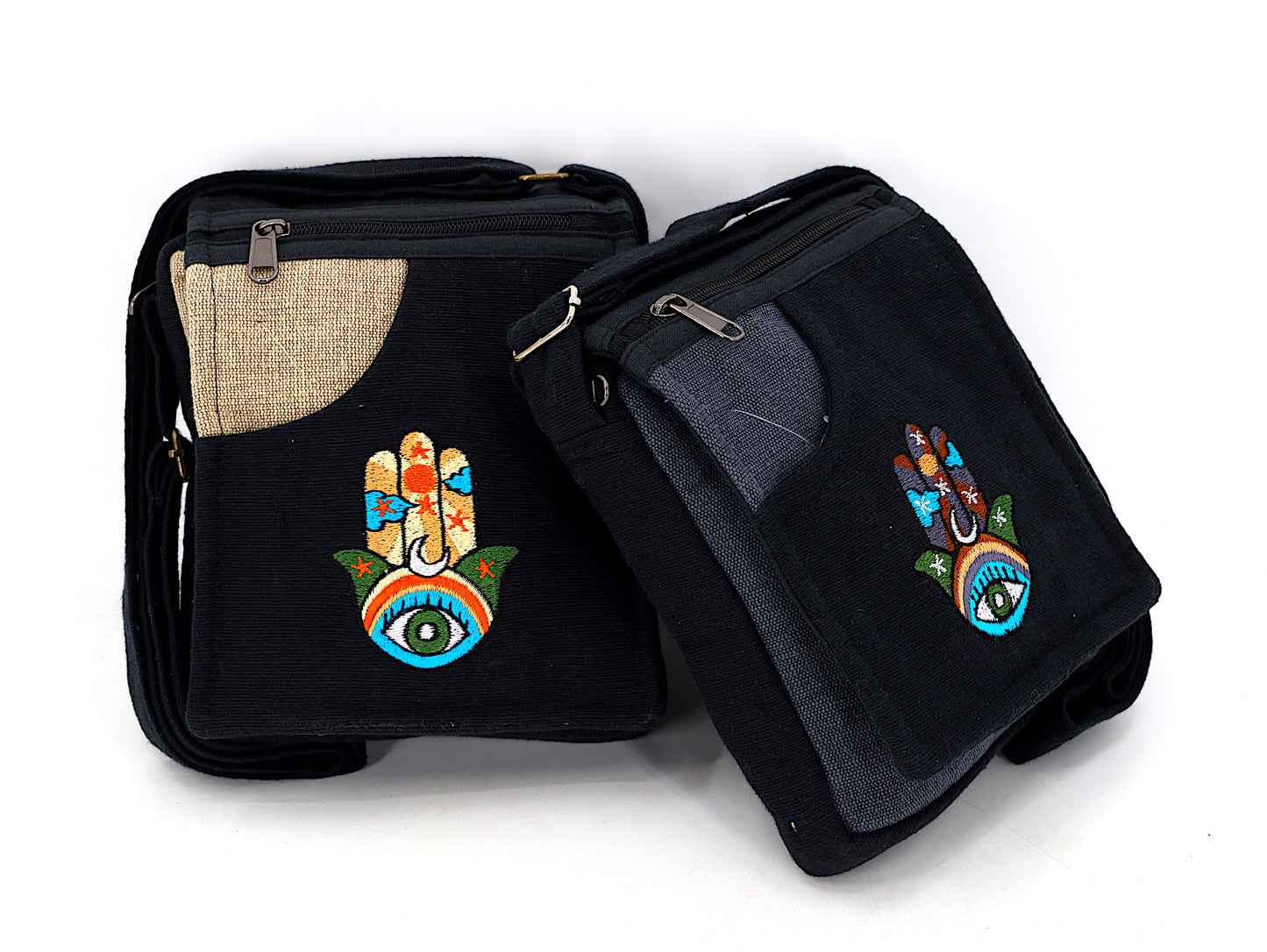 Cotton Hamsa Hand Embroidered Passport Bag