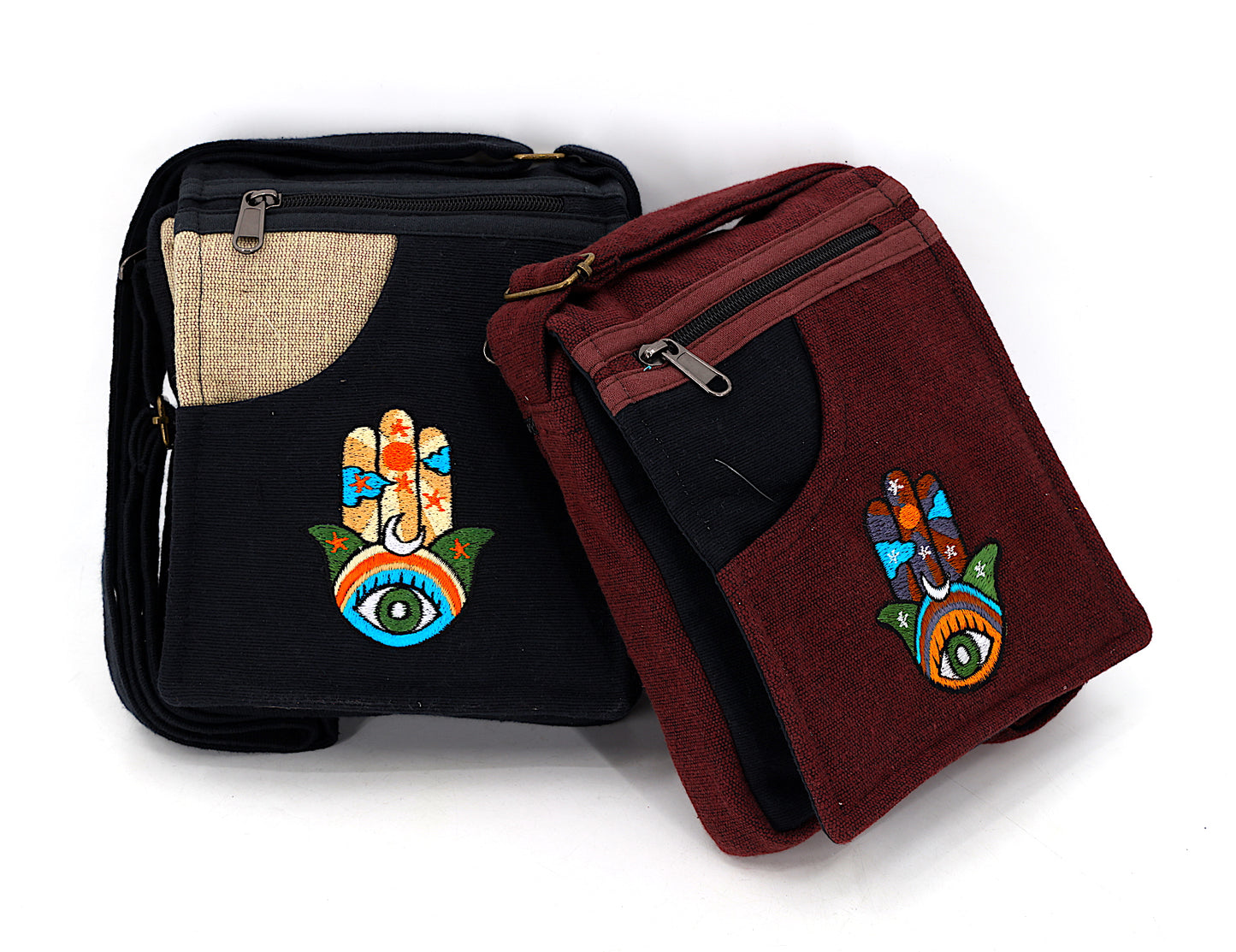 Cotton Hamsa Hand Embroidered Passport Bag