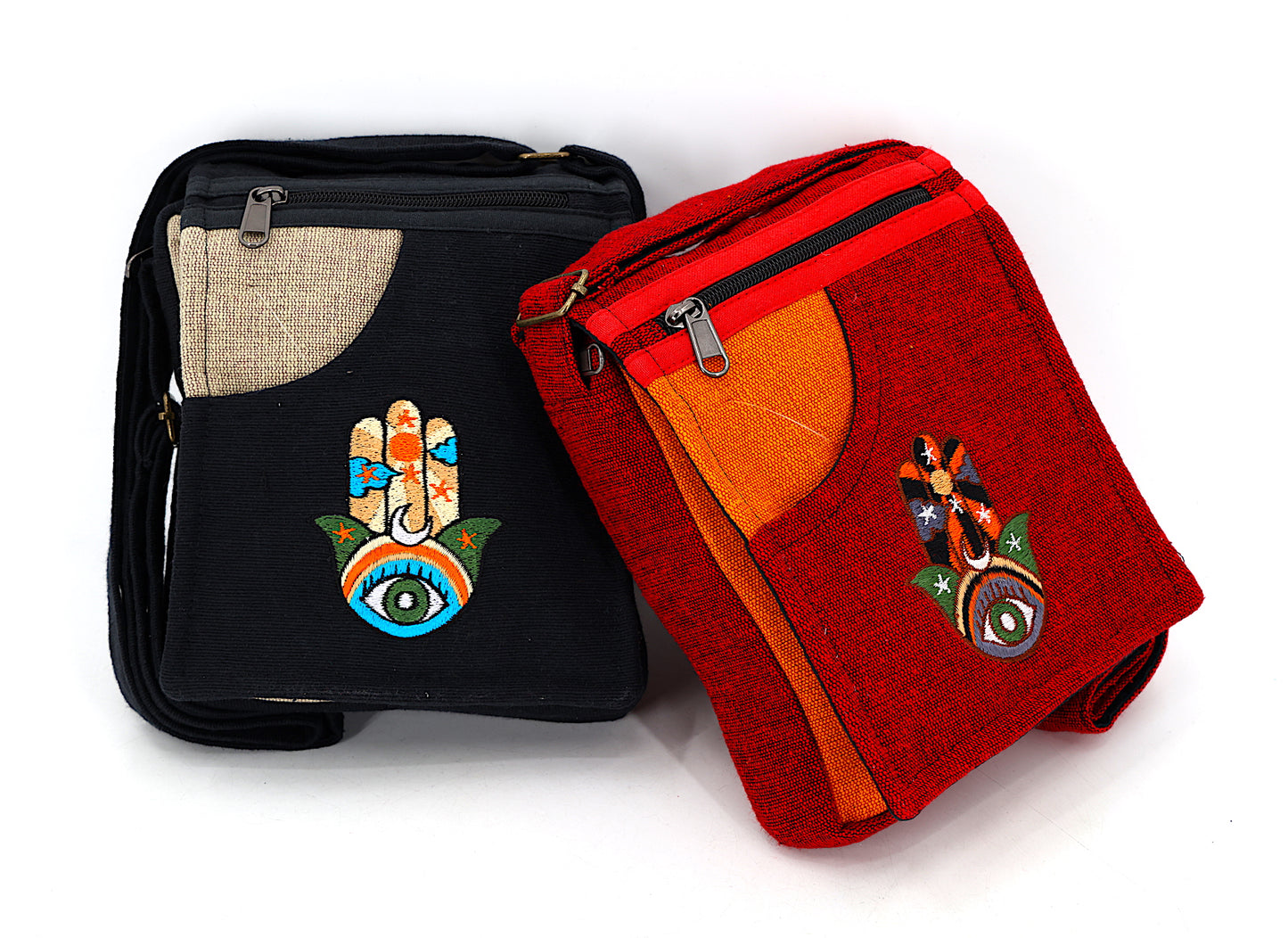 Cotton Hamsa Hand Embroidered Passport Bag