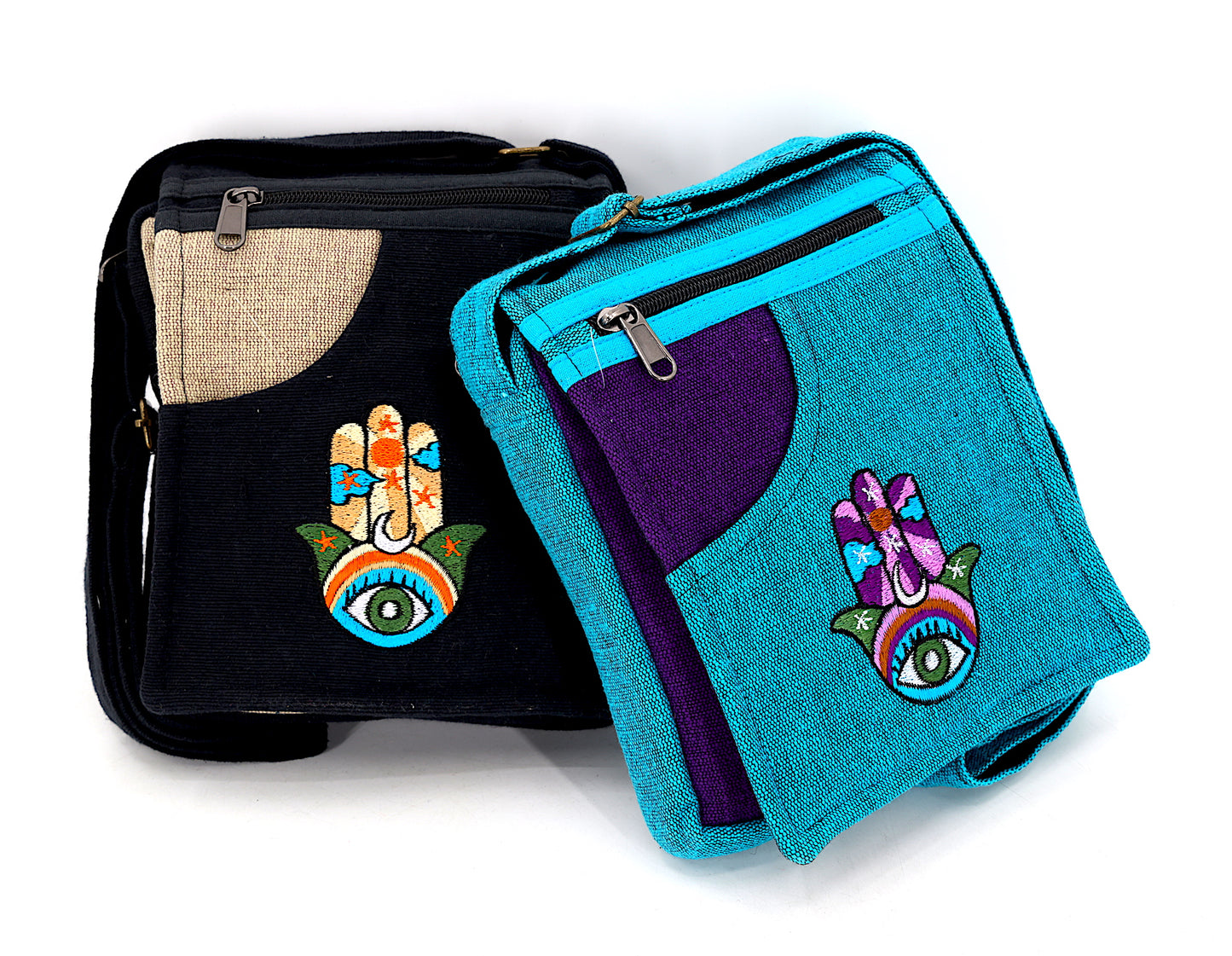 Cotton Hamsa Hand Embroidered Passport Bag