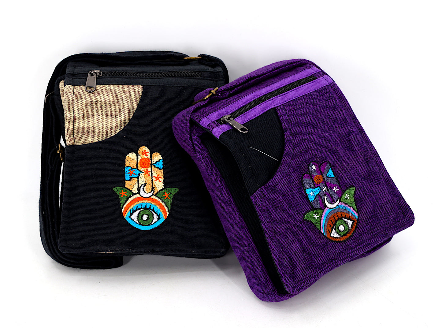 Cotton Hamsa Hand Embroidered Passport Bag