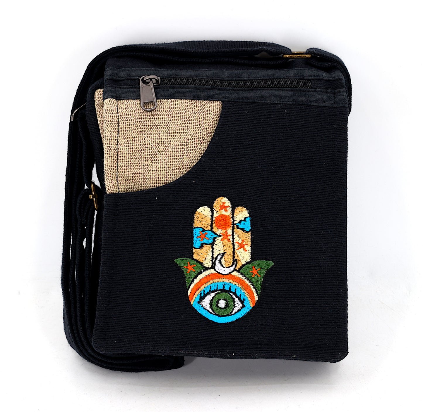 Cotton Hamsa Hand Embroidered Passport Bag