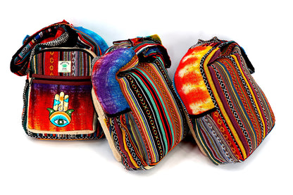 Tie Dye Hamsa Hand Hemp Crossbody Bag | Hand Embroidered Festival Bag