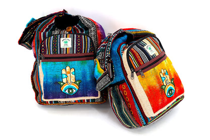 Tie Dye Hamsa Hand Hemp Crossbody Bag | Hand Embroidered Festival Bag