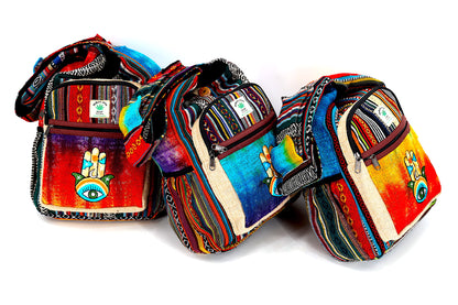 Tie Dye Hamsa Hand Hemp Crossbody Bag | Hand Embroidered Festival Bag