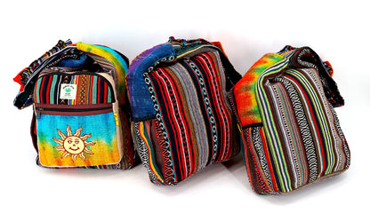 Tie Dye Smiling Sun Hemp Crossbody Bag | Hand Embroidered Festival Bag