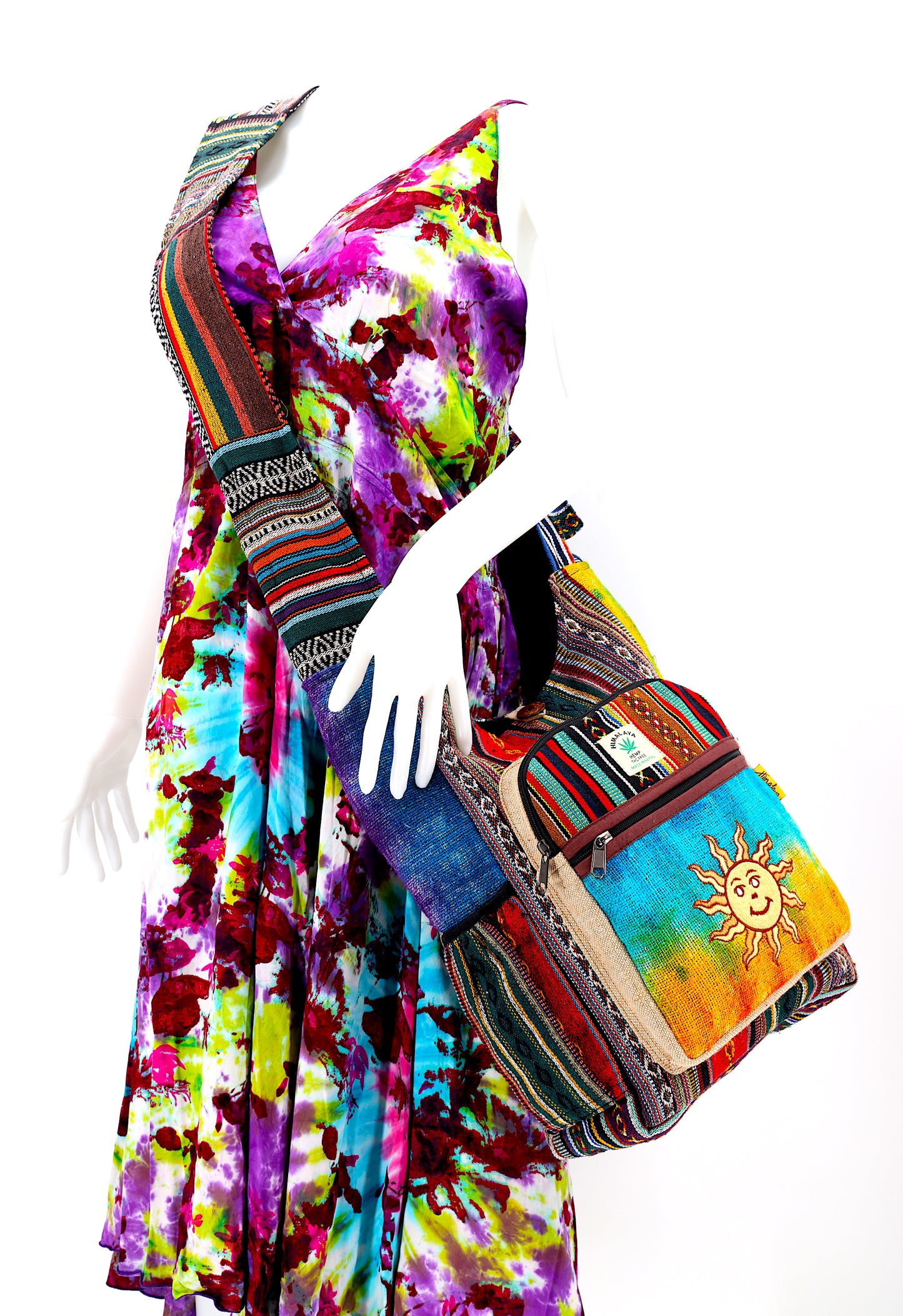 Hemp Sun Hand Embroidered Tie Dye Crossbody Bag