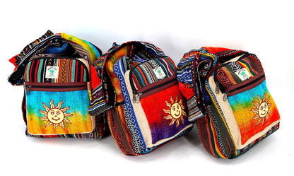Tie Dye Smiling Sun Hemp Crossbody Bag | Hand Embroidered Festival Bag