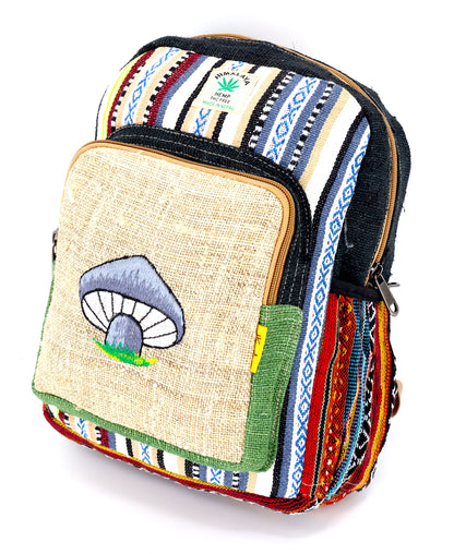 Mushroom Hemp Mini Backpack | Hand Embroidered Backpack