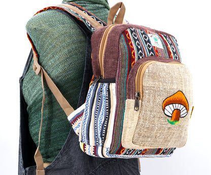Mushroom Hemp Mini Backpack | Hand Embroidered Backpack