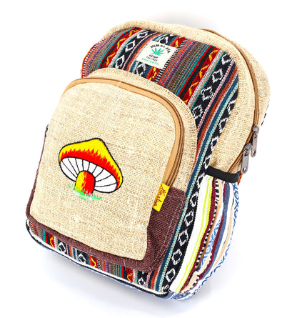 Mushroom Hemp Mini Backpack | Hand Embroidered Backpack