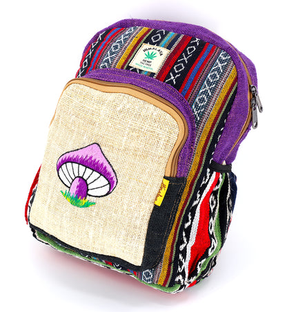 Mushroom Hemp Mini Backpack | Hand Embroidered Backpack
