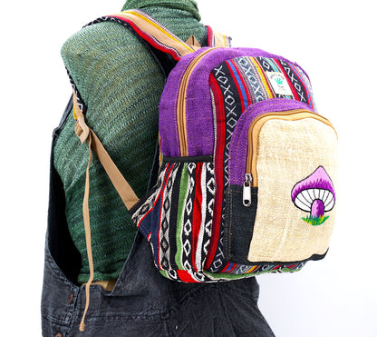 Mushroom Hemp Mini Backpack | Hand Embroidered Backpack