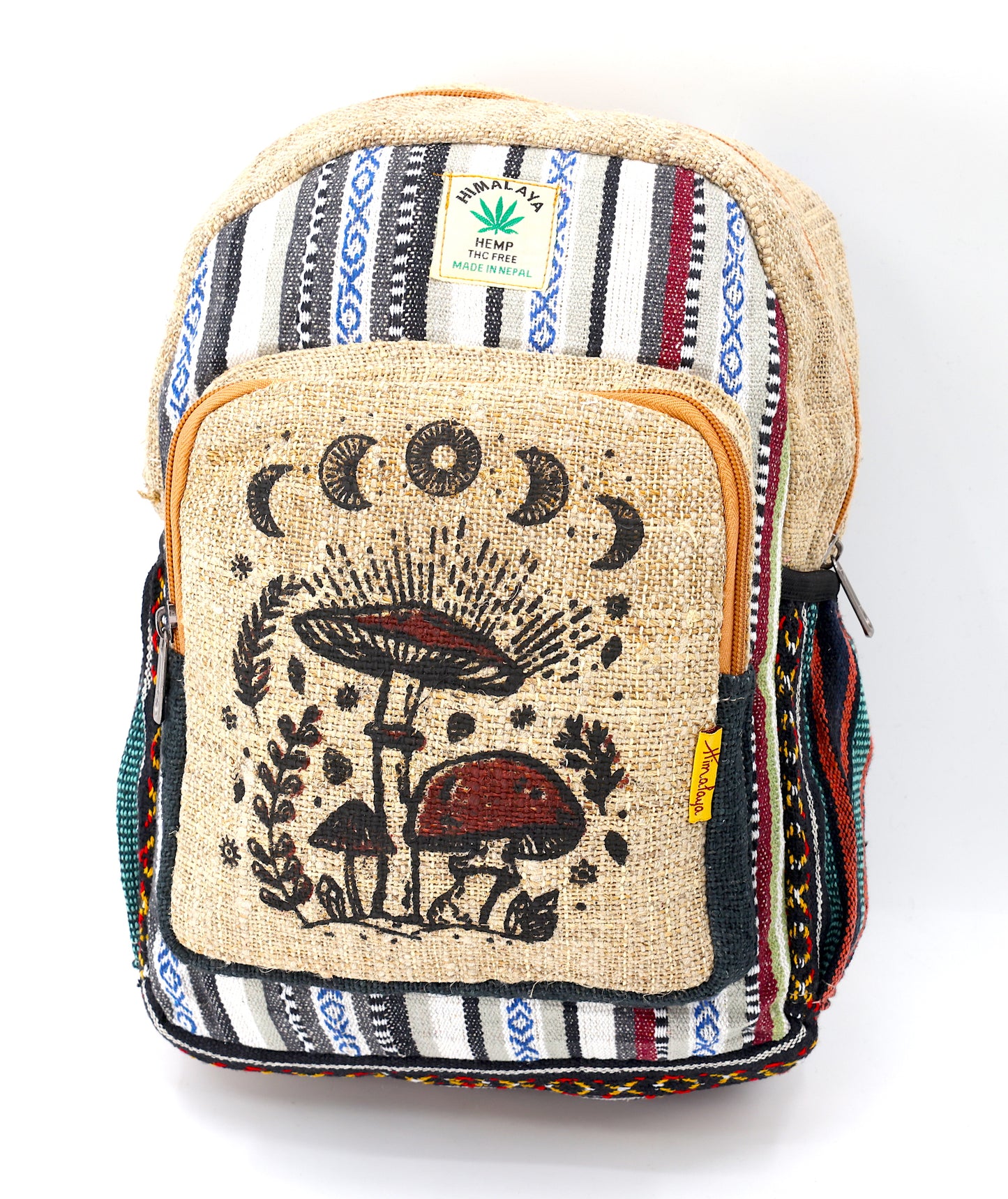 Hemp Mushroom Print Handmade Mini Backpack