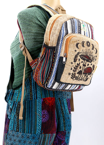 Mushroom Hemp Mini Backpack | Handmade Hemp Bag