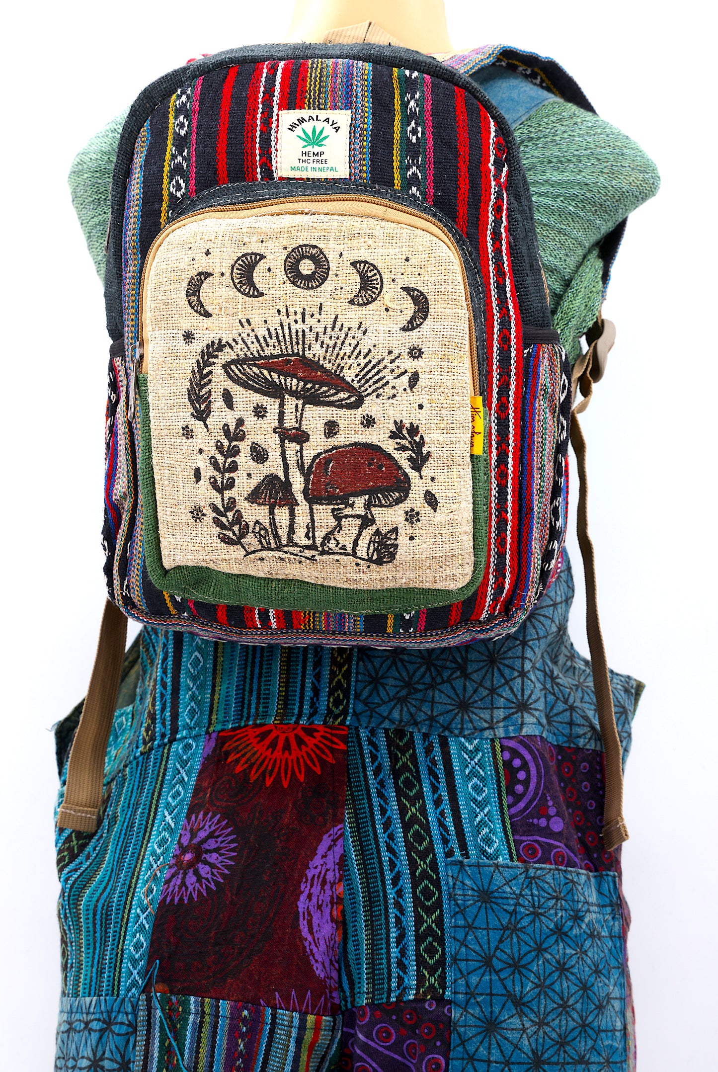 Hemp Mushroom Print Handmade Mini Backpack