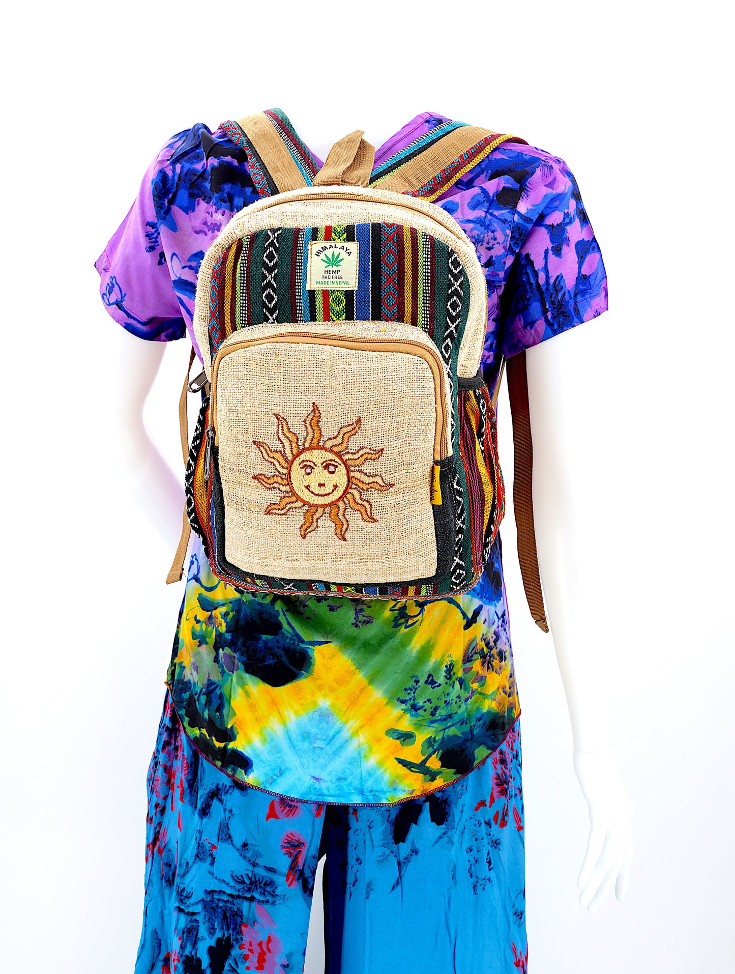 Hemp Smiling Sun Hand Embroidered Mini Backpack