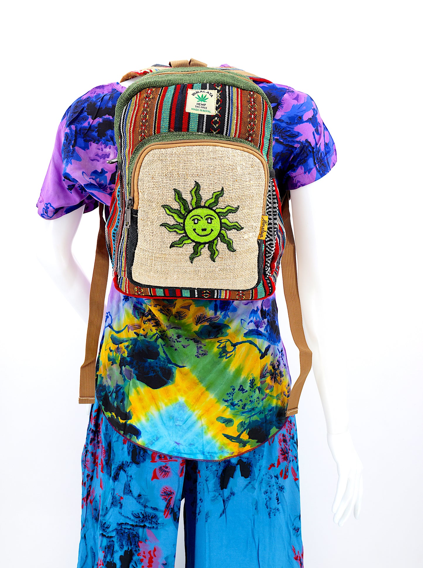 Hemp Smiling Sun Hand Embroidered Mini Backpack