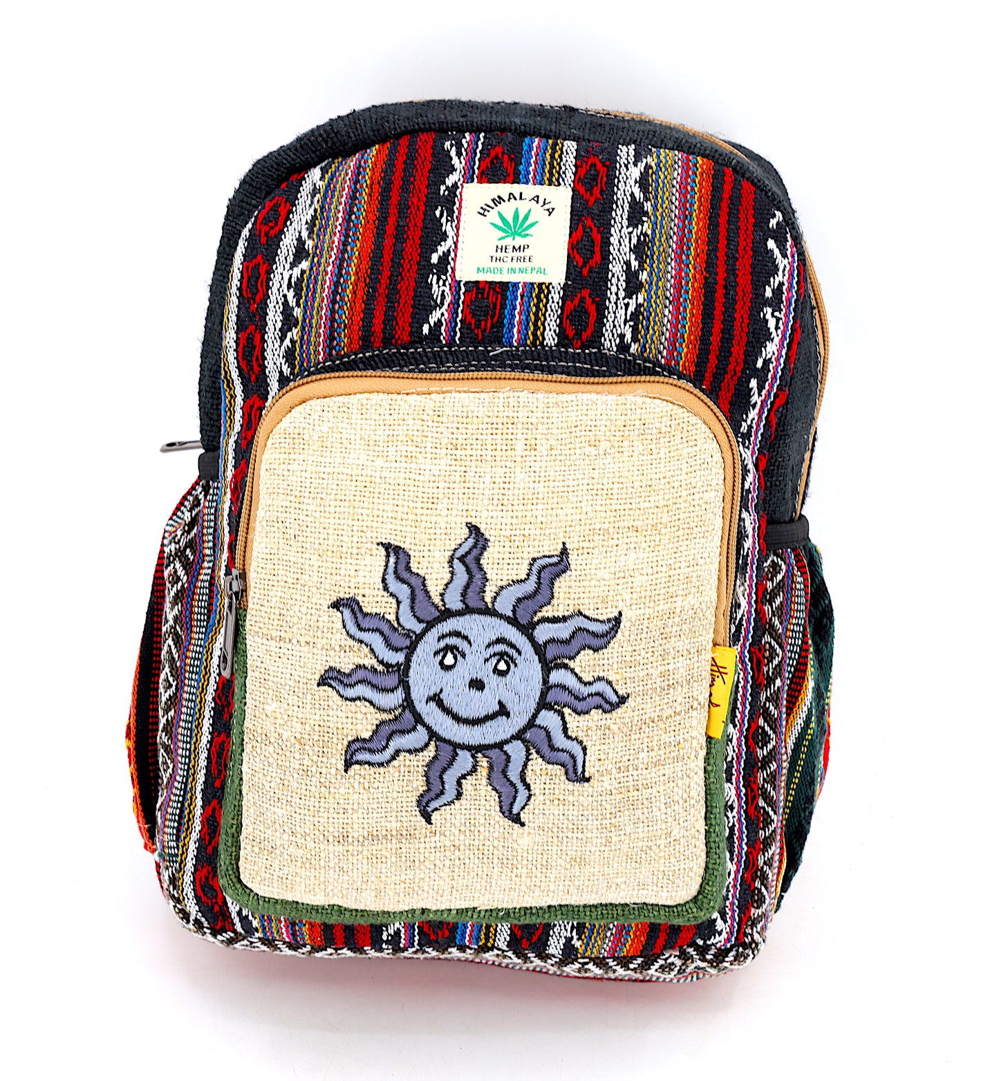 Hemp Smiling Sun Hand Embroidered Mini Backpack