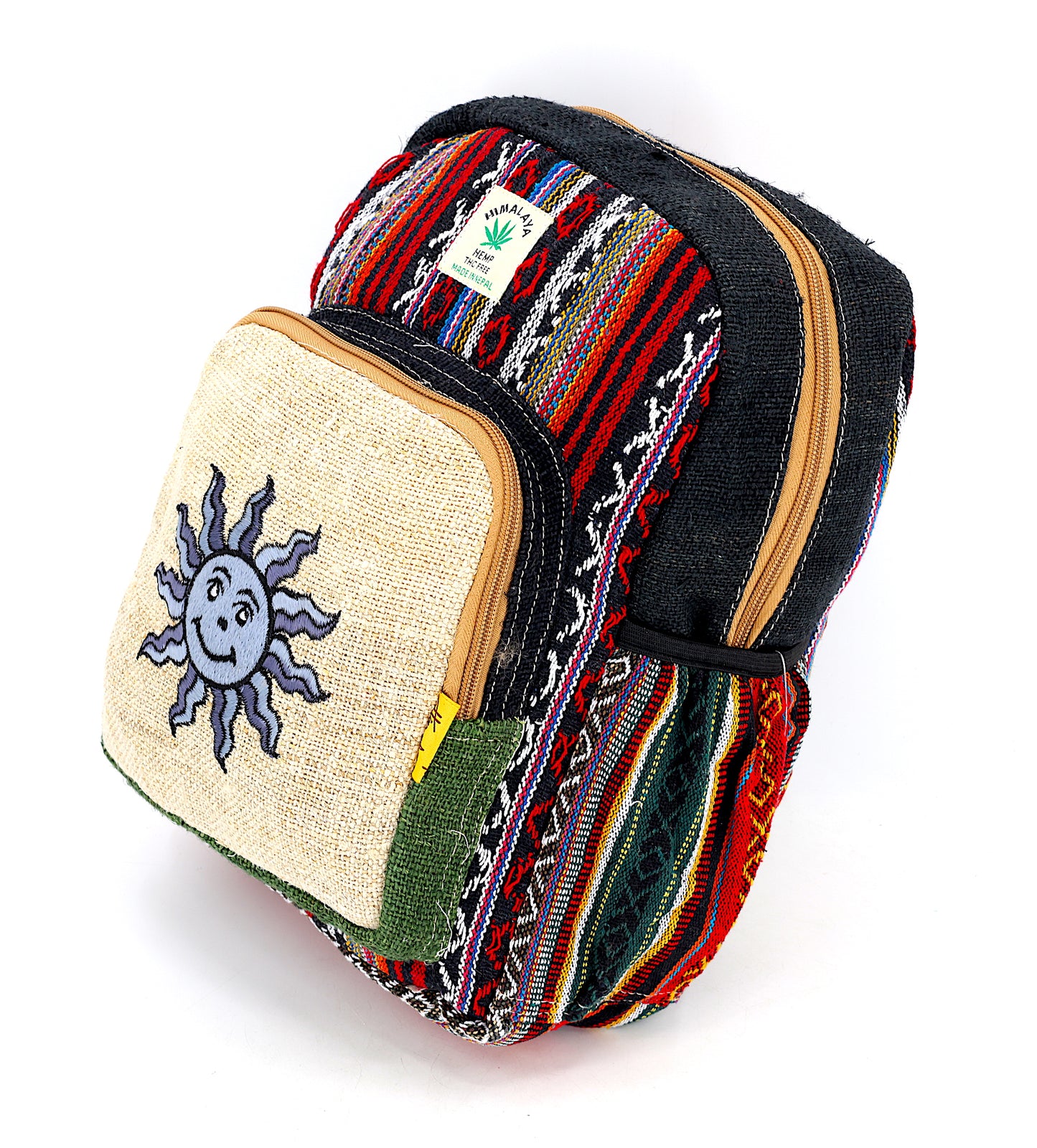 Hemp Smiling Sun Hand Embroidered Mini Backpack