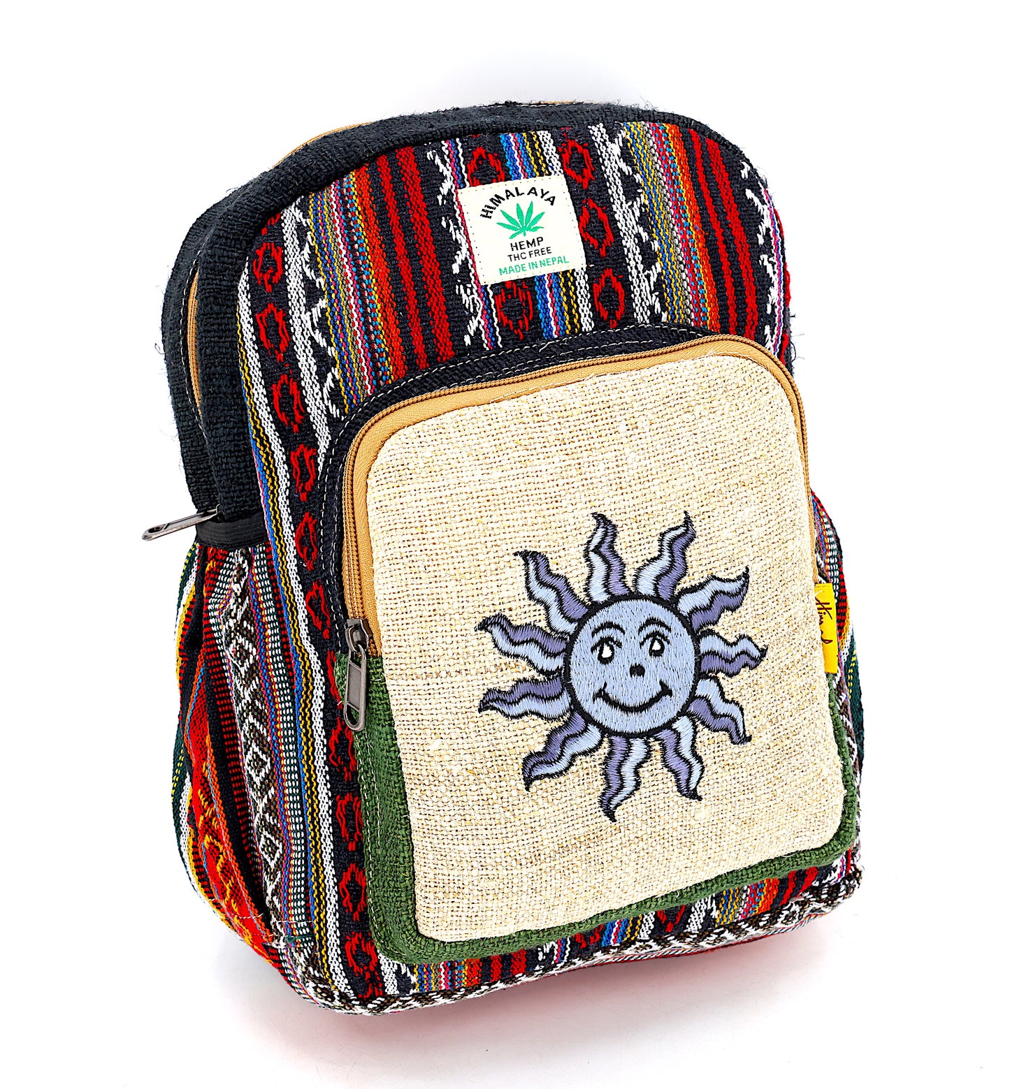 Hemp Smiling Sun Hand Embroidered Mini Backpack