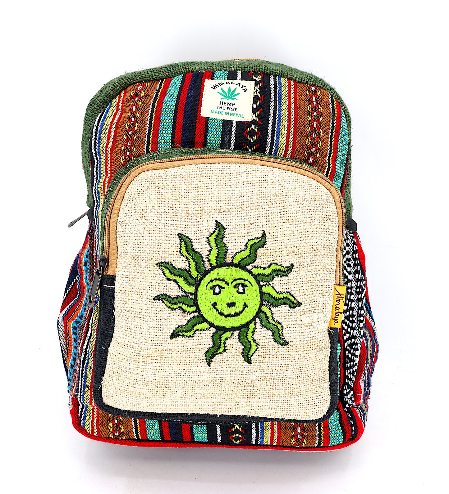 Hemp Smiling Sun Hand Embroidered Mini Backpack