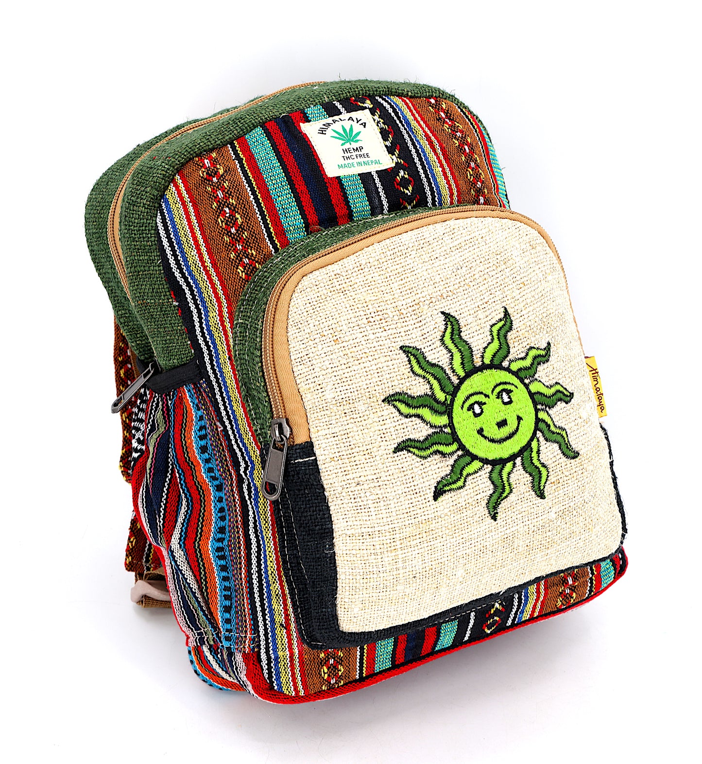 Hemp Smiling Sun Hand Embroidered Mini Backpack