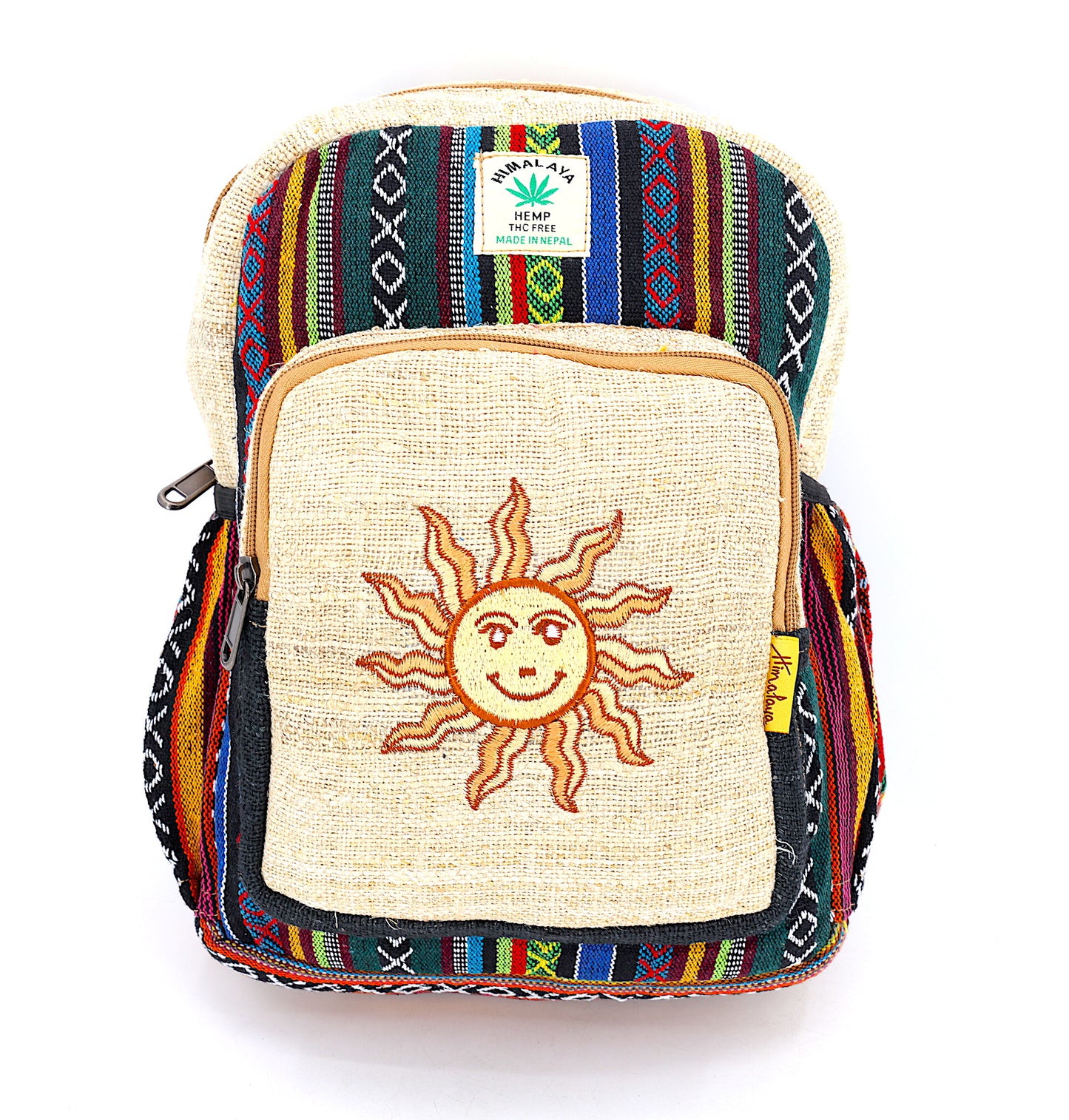 Hemp Smiling Sun Hand Embroidered Mini Backpack