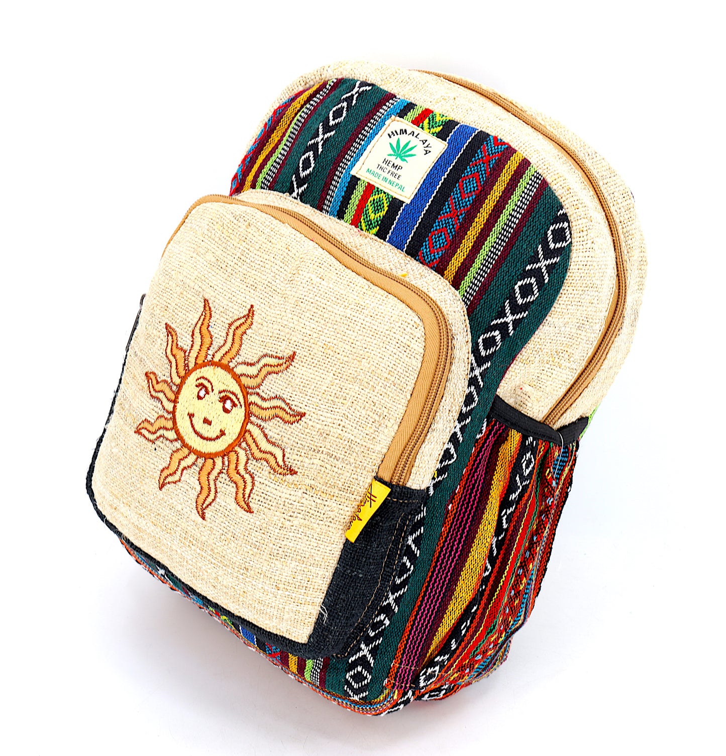 Hemp Smiling Sun Hand Embroidered Mini Backpack