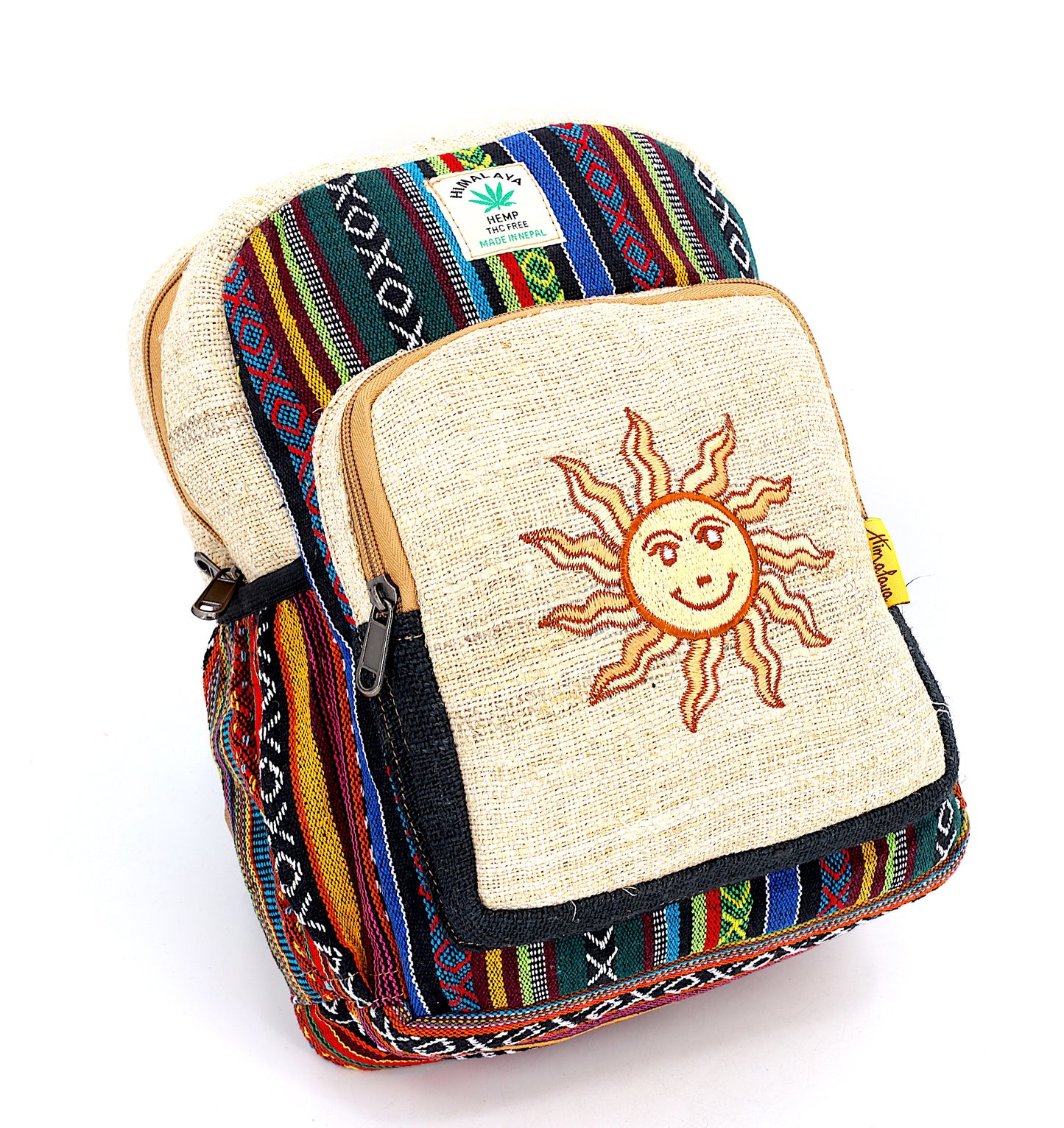 Hemp Smiling Sun Hand Embroidered Mini Backpack