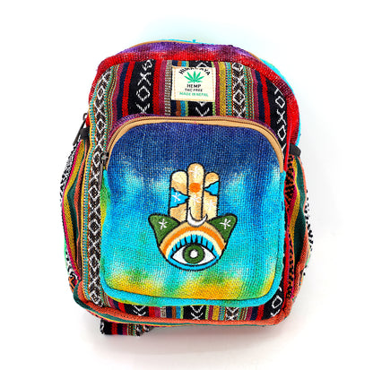 Hamsa Hand Hemp Small Backpack | Tie Dye Accessory Bag