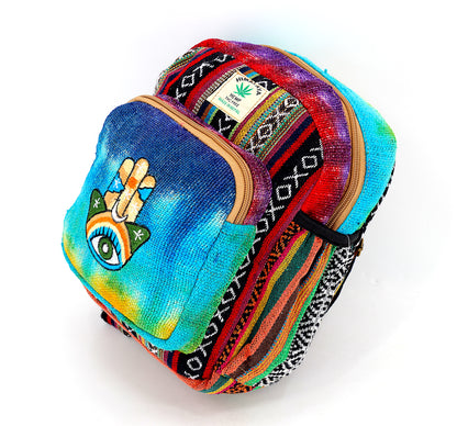 Hamsa Hand Hemp Small Backpack | Tie Dye Accessory Bag