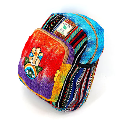 Hamsa Hand Hemp Small Backpack | Tie Dye Accessory Bag