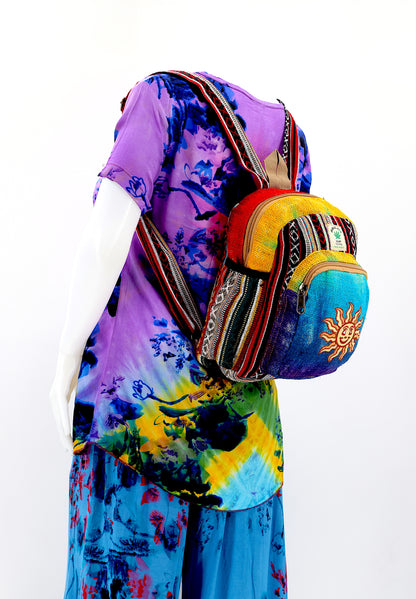 Smiling Sun Hemp Small Backpack | Tie Dye Accessory Bag